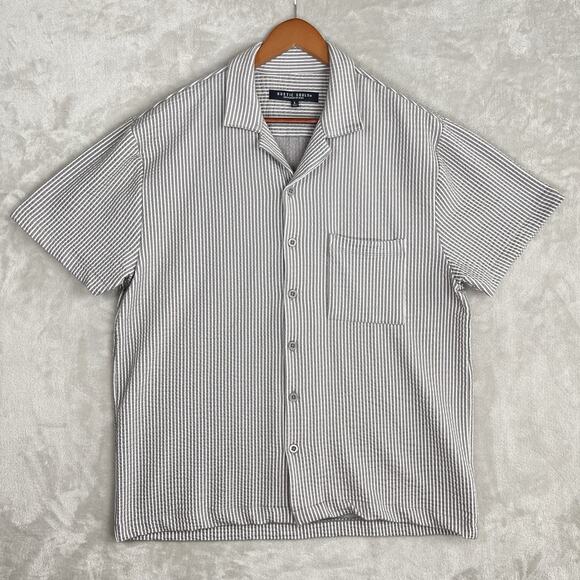 Rustic Souls NYC Men's Button Up Seersucker Shirt L Gray White Striped Preppy - Picture 1 of 11